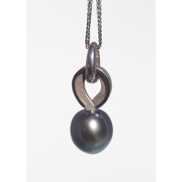 Vintage 18k Solid Gold Cultured Tahitian Black Pearl Pendant Necklace 12.3mm - Picture 7 of 13